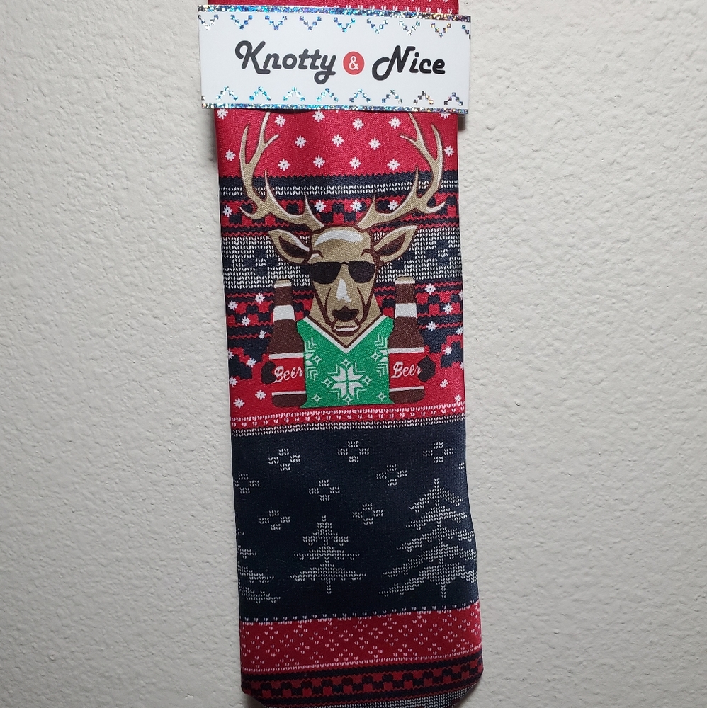 Knotty & Nice Reindeer Beer Ugly Sweater Tie NWT